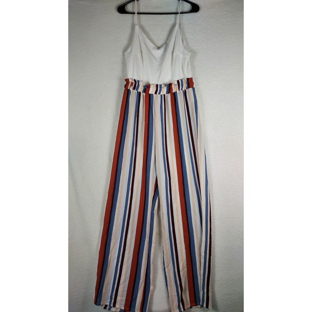 Rue21 Striped Jumpsuit Womens Large Wide Leg Sleeveless Cami Casual - Picture 1 of 8